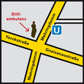 Stadplan mit Lagebeschreibung der Stillambulanz